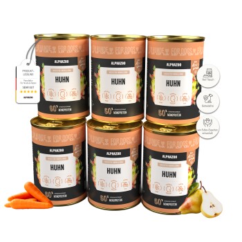 ALPHAZOO Monoprotein Huhn 6 x 400g, Nassfutter Huhn für Hunde