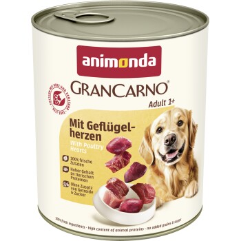 animonda GranCarno Original Nassfutter Hund Adult, Geflügelherzen 24x800 g