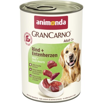 animonda GranCarno Original Nassfutter Hund Adult, Rind und Entenherzen 12x400 g