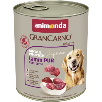 animonda GranCarno Single Protein Supreme Nassfutter Hund Adult, Lamm pur 6x800 g