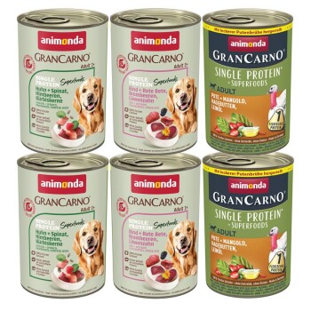 animonda GranCarno Superfoods Nassfutter Hund Adult, Mixpaket 6x400 g