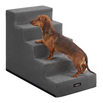 FEANDREA Hundetreppe, 2/3/4/5 Stufen Haustiertreppe aus grauem Cordstoff Waschbar schiefergrau XXL
