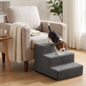 FEANDREA Hundetreppe, 2/3/4/5 Stufen Haustiertreppe aus grauem Cordstoff Waschbar schiefergrau L