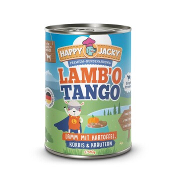 HAPPY JACKY Nassfutter Monoprotein Lamm und Kartoffel 12x410 g