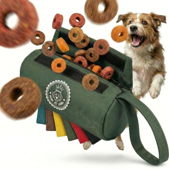 HUND IST KÖNIG ® Futterbeutel Hund | Futterdummy Hunde | Apportierbeutel für Hunde mit Handschlaufe dunkles olivgrün