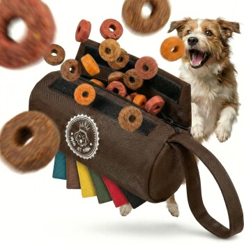 HUND IST KÖNIG ® Futterbeutel Hund | Futterdummy Hunde | Apportierbeutel für Hunde mit Handschlaufe braun