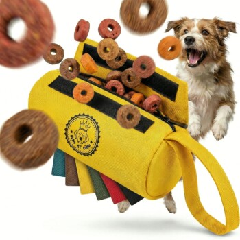 HUND IST KÖNIG ® Futterbeutel Hund | Futterdummy Hunde | Apportierbeutel für Hunde mit Handschlaufe limonen gelb