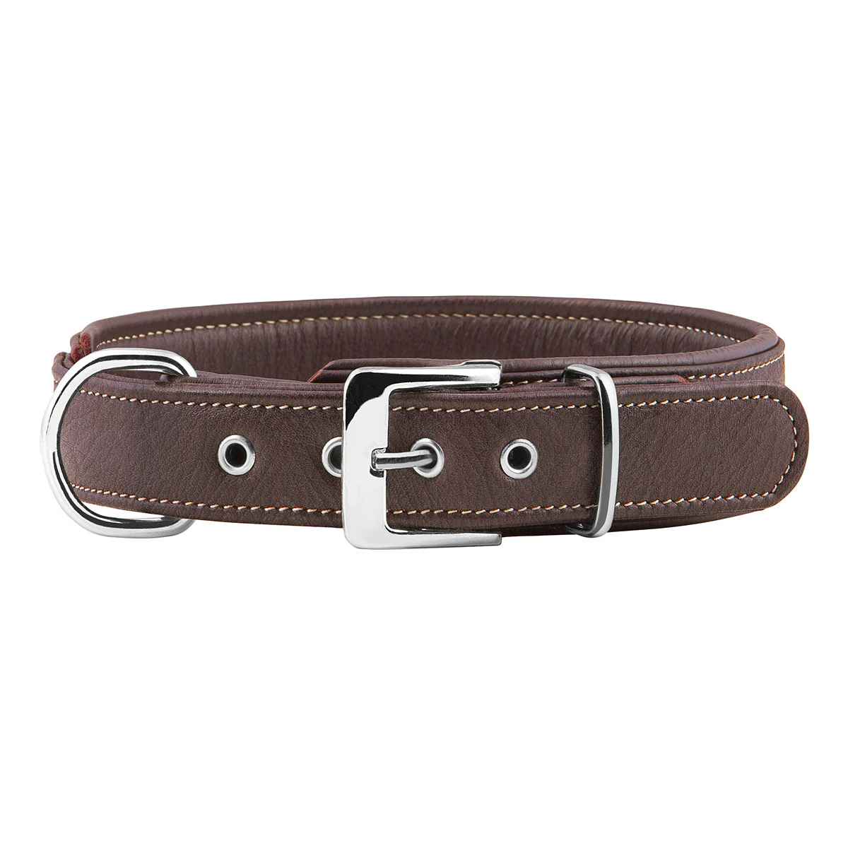 Knuffelwuff weiches Echtleder Hundehalsband Glendale Braun 43-50cm, 4cm
