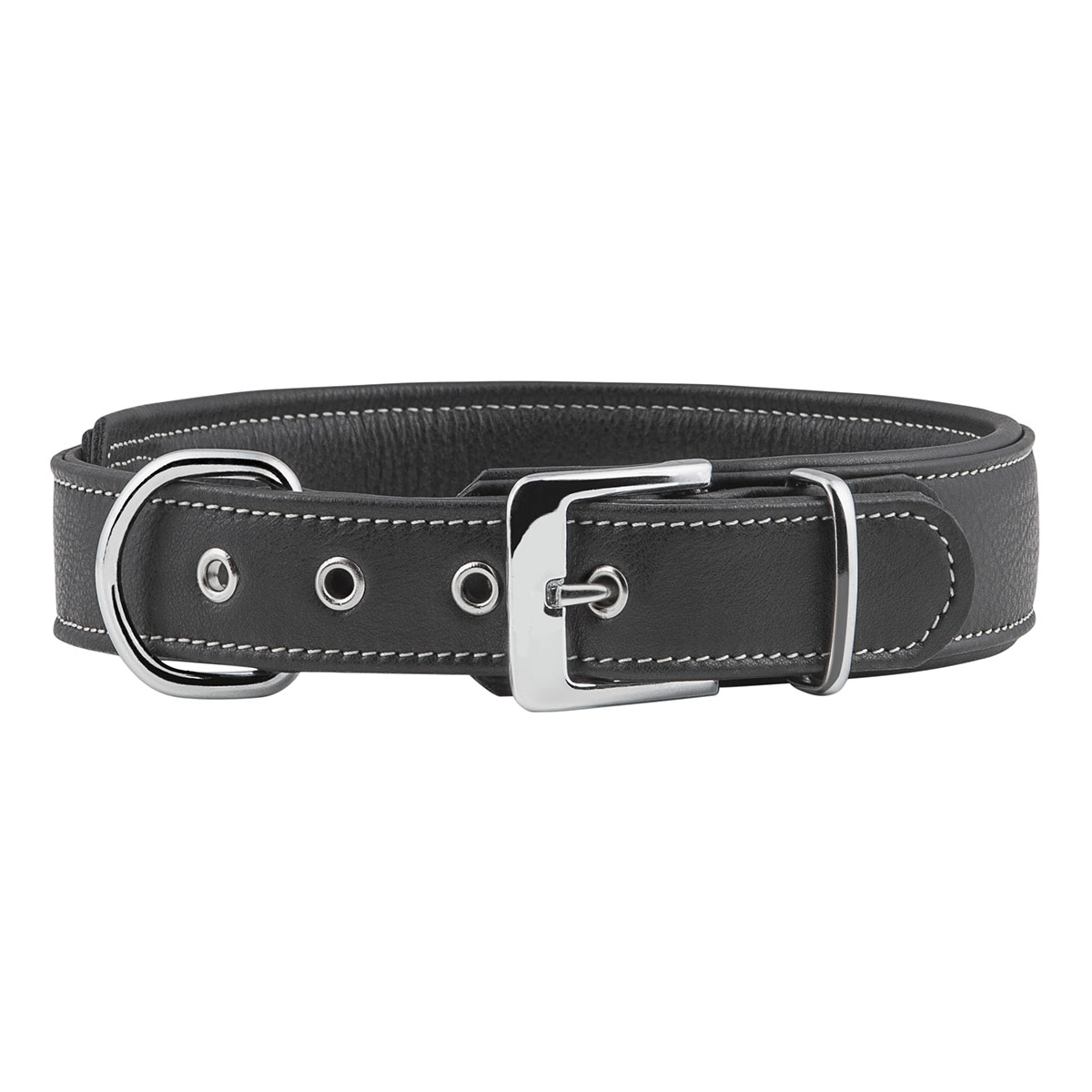 Knuffelwuff weiches Echtleder Hundehalsband Glendale Schwarz 53-60cm, 4cm