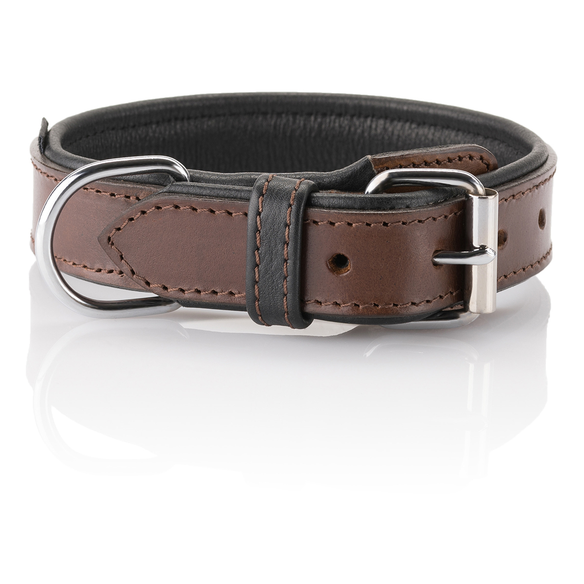 Knuffelwuff weiches Echtleder Hundehalsband mit Schnallenschutz Detroit Braun 45-53cm, 3,8cm