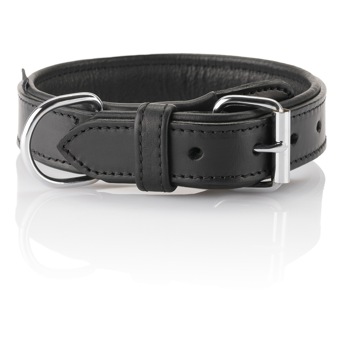 Knuffelwuff weiches Echtleder Hundehalsband mit Schnallenschutz Detroit Schwarz 45-53cm, 3,8cm