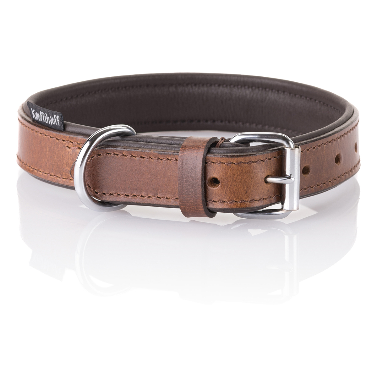 Knuffelwuff weiches Echtleder Hundehalsband Ticino, Braun, 36-45cm
