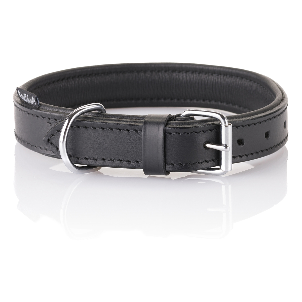Knuffelwuff weiches Echtleder Hundehalsband Ticino, Schwarz, 46-56cm