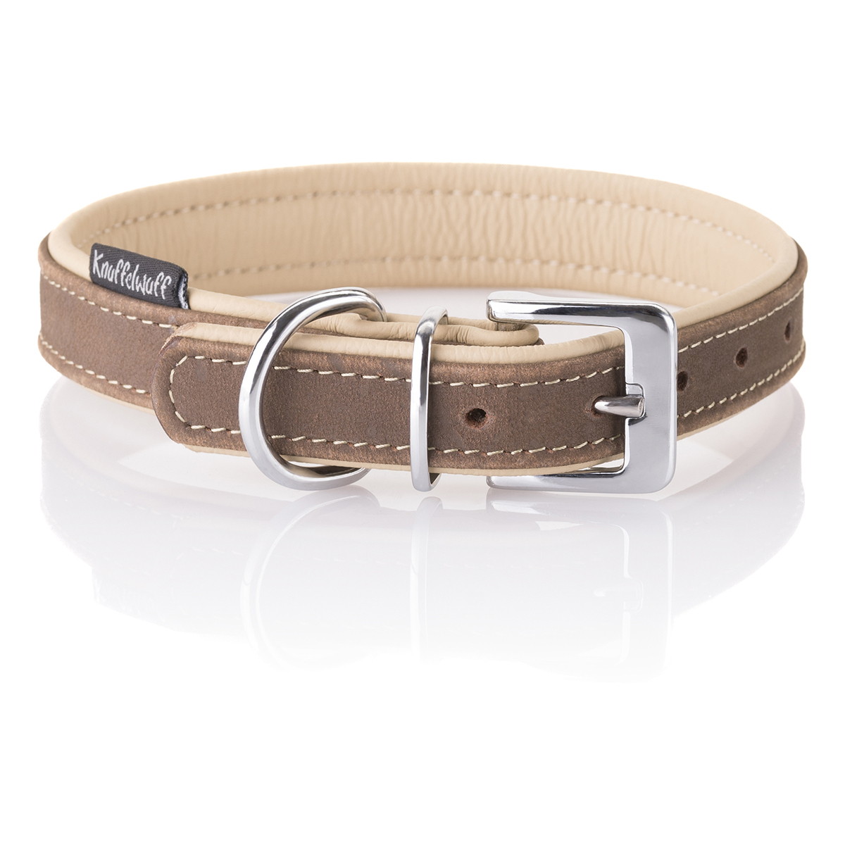 Knuffelwuff weiches Nubuk-Echtleder Hundehalsband Orlando Braun/Beige, 24-30cm, 1,5cm
