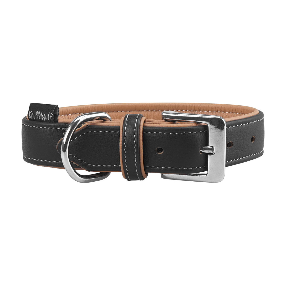 Knuffelwuff weiches Echtleder Hundehalsband Arcadia Schwarz 29-36cm, 2,0cm