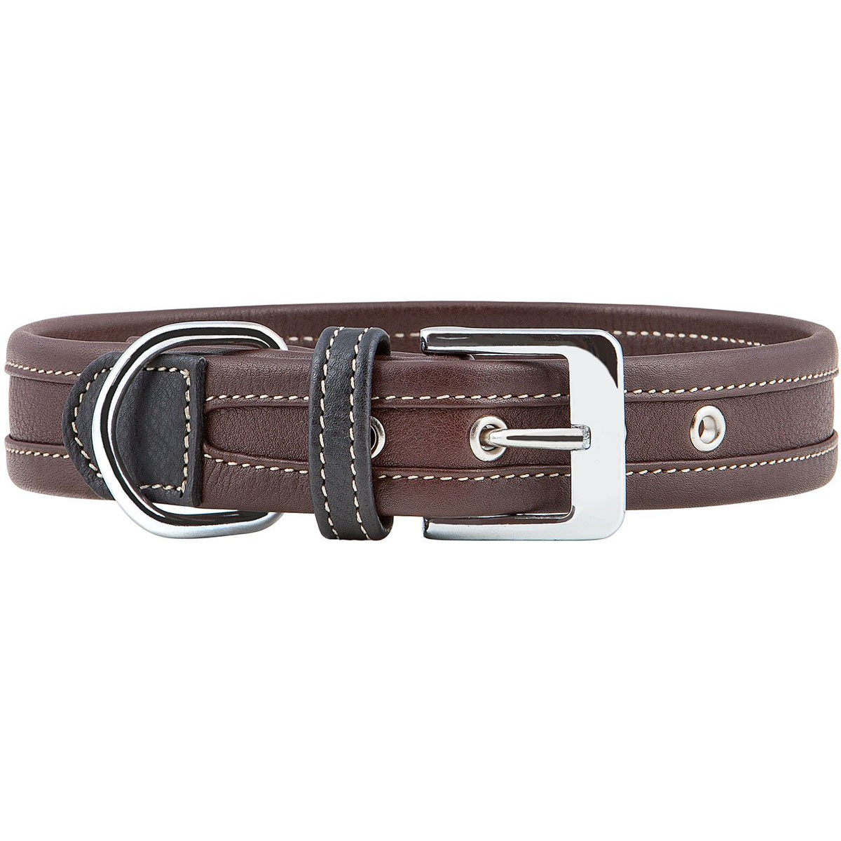Knuffelwuff weiches Echtleder Hundehalsband Midpines Braun 40-47cm, 2,8cm
