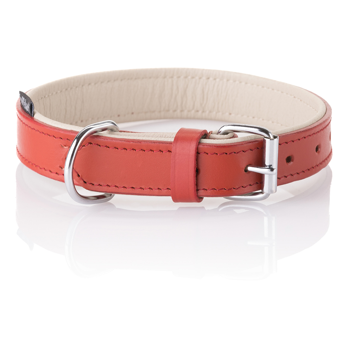 Knuffelwuff weiches Echtleder Hundehalsband Ticino, Rot, 46-56cm