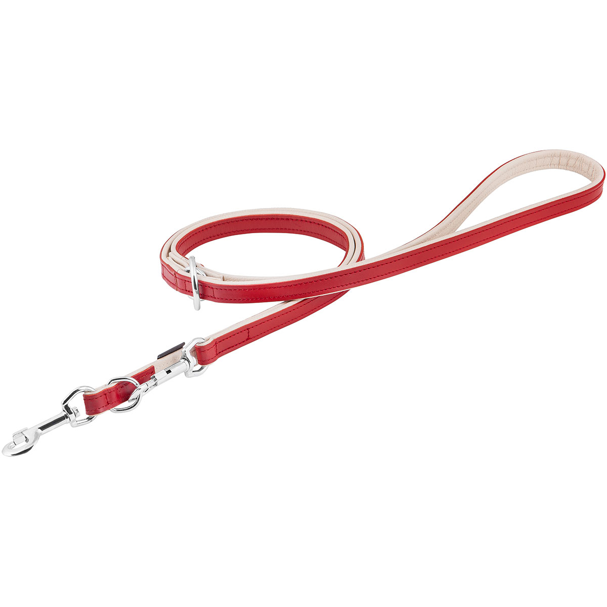 Knuffelwuff weiche verstellbare Echtleder Hundeleine Ticino Rot/Beige, Länge 200cm, Breite 2,0cm
