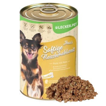 Lyra Pet Lecker.Pet Josie's Saftige Fleischmahlzeit Sensitiv mit Pute & Reis Hundefutter Nassfutter 7,2 kg