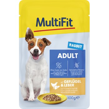 MultiFit Nassfutter Hund, Adult, Little Dog, Pouch, Ragout mit Geflügel und Leber 24x100 g