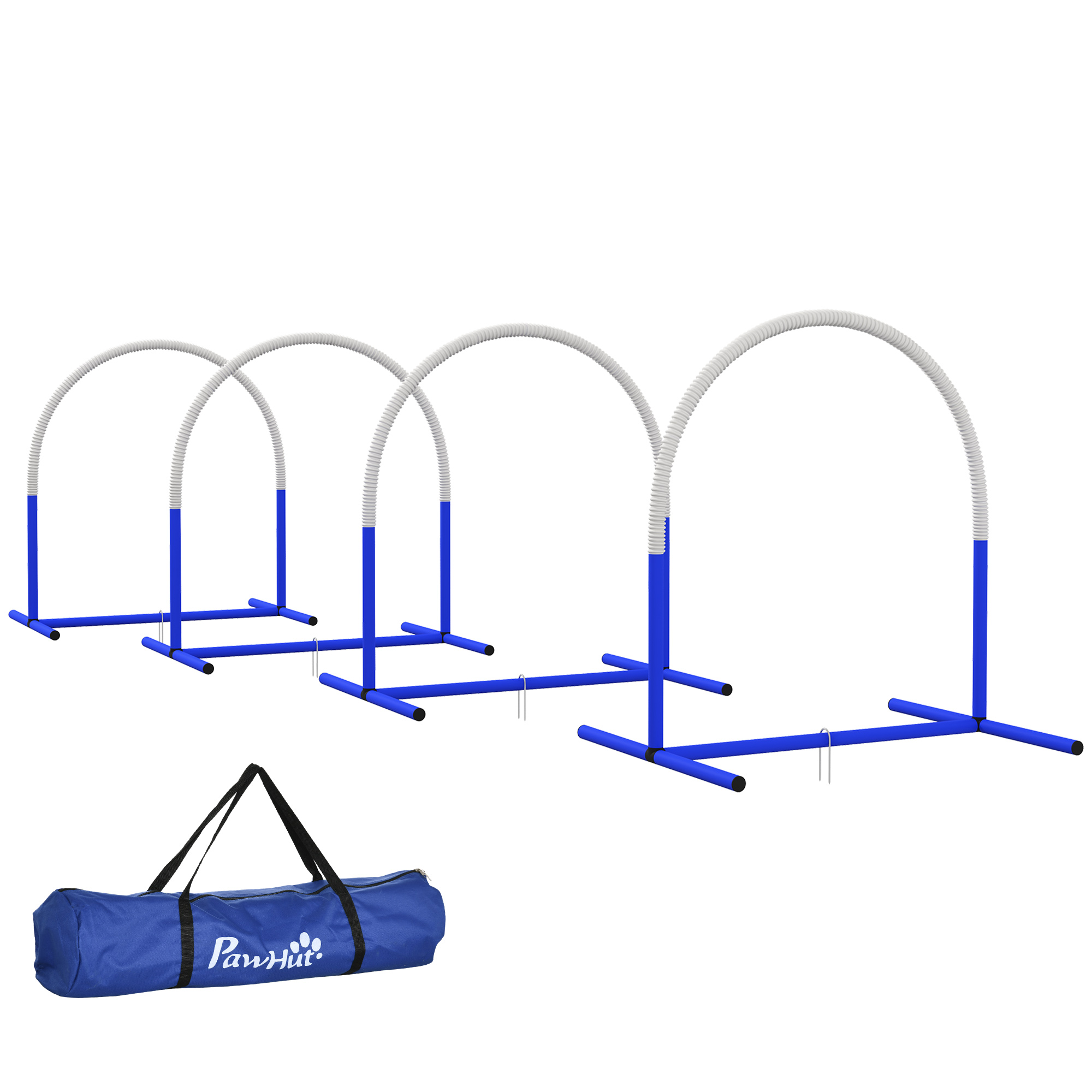 PawHut 4-er Agility-Set für Hunde, 88 x 64 x 95 cm, mit 4 Bögen, Tragetasche, tragbar, für ältere oder sehr junge Hunde, PE, ABS, Weiß Aosom