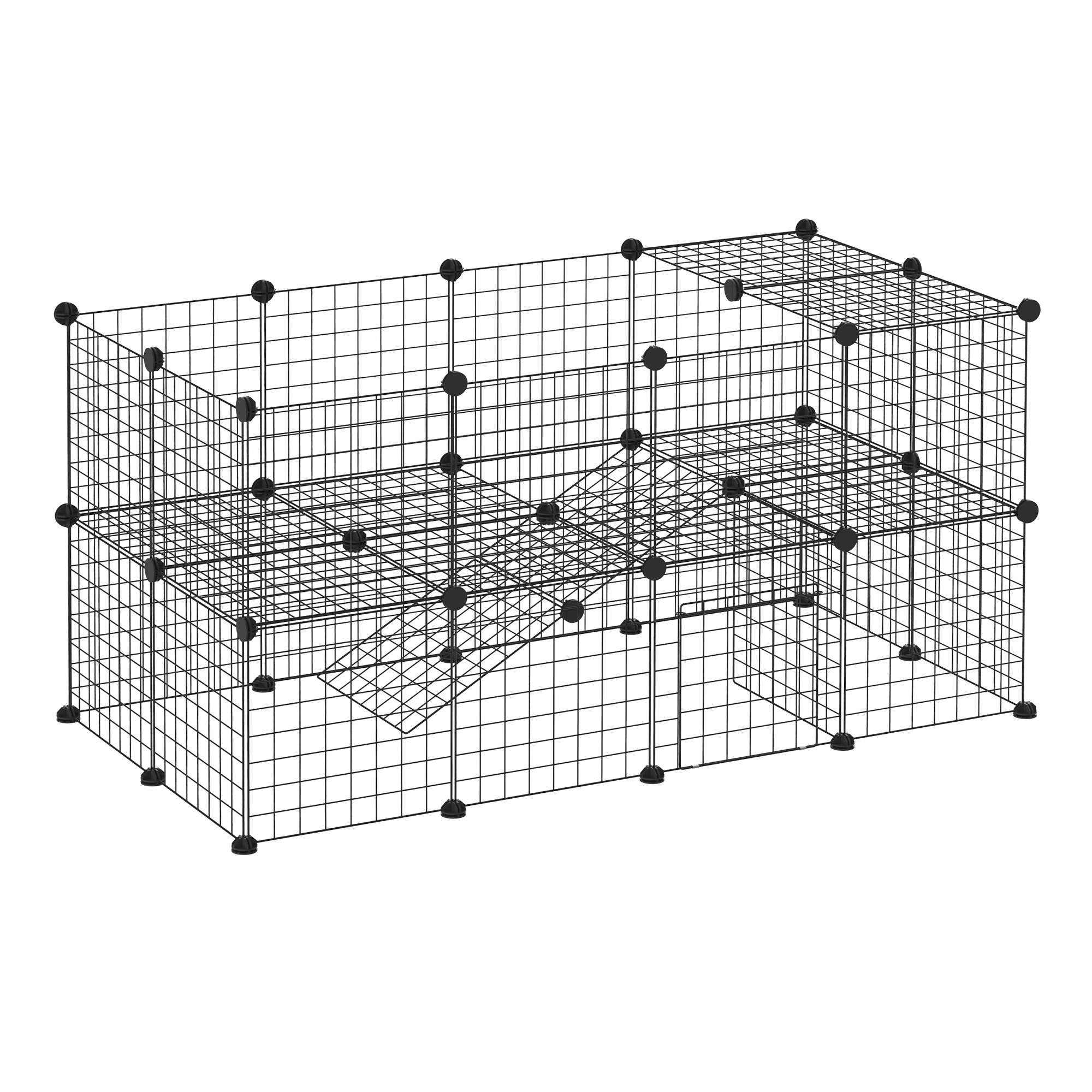 PawHut Absperrgitter DIY Laufgitter für Kleintiere 36 Platten schwarz 146x73x73cm sicherer Welpenlaufstall für drinnen & draußen Aosom.de