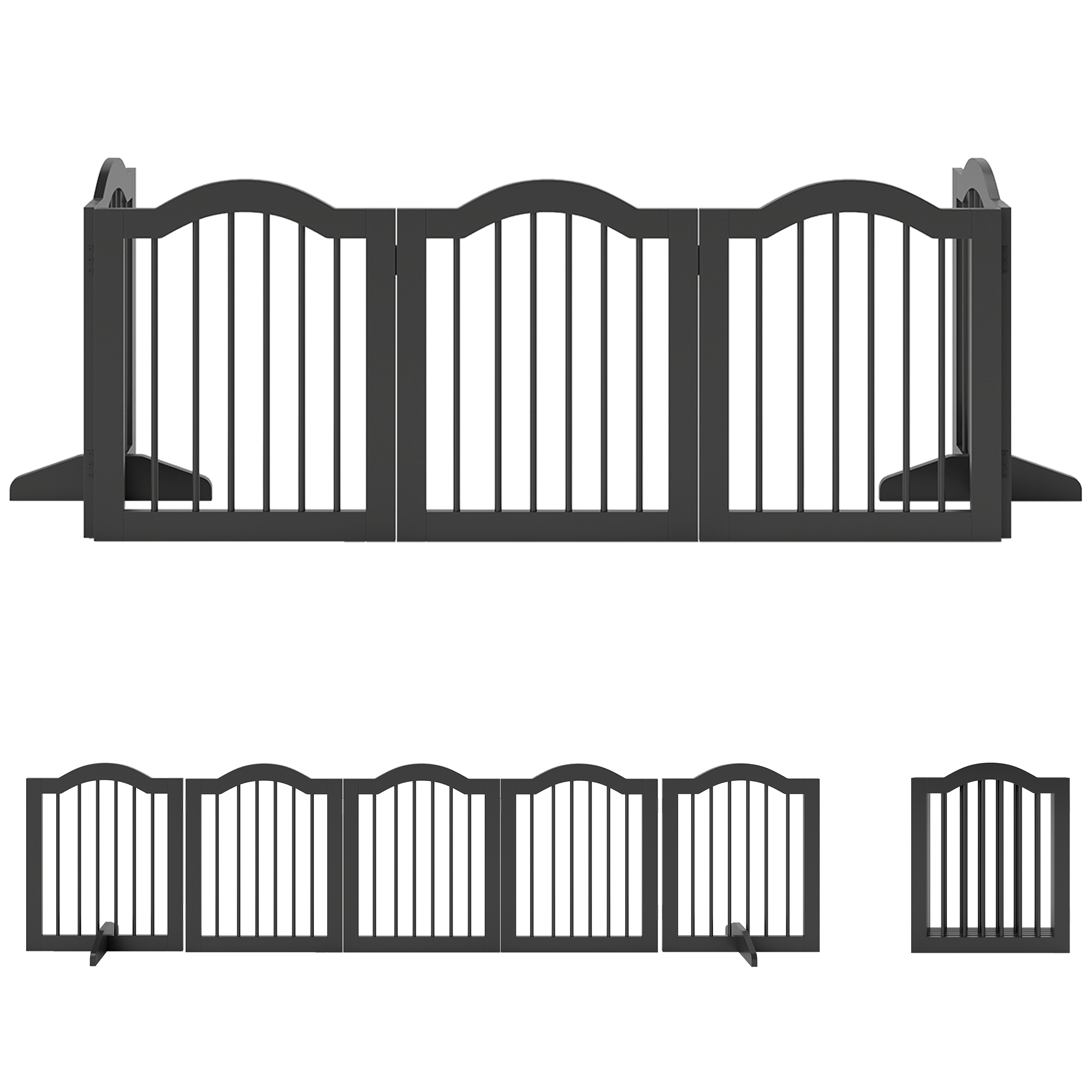 PawHut Absperrgitter Hund Freistehendes Schutzgitter mit Füßen 261,5 x 61 cm Hundegitter Klappbar Treppenschutzgitter Türschutzgitter Treppengitter für Treppen, Türen, Küche, Flur, 5 Paneelen, Schwarz Aosom