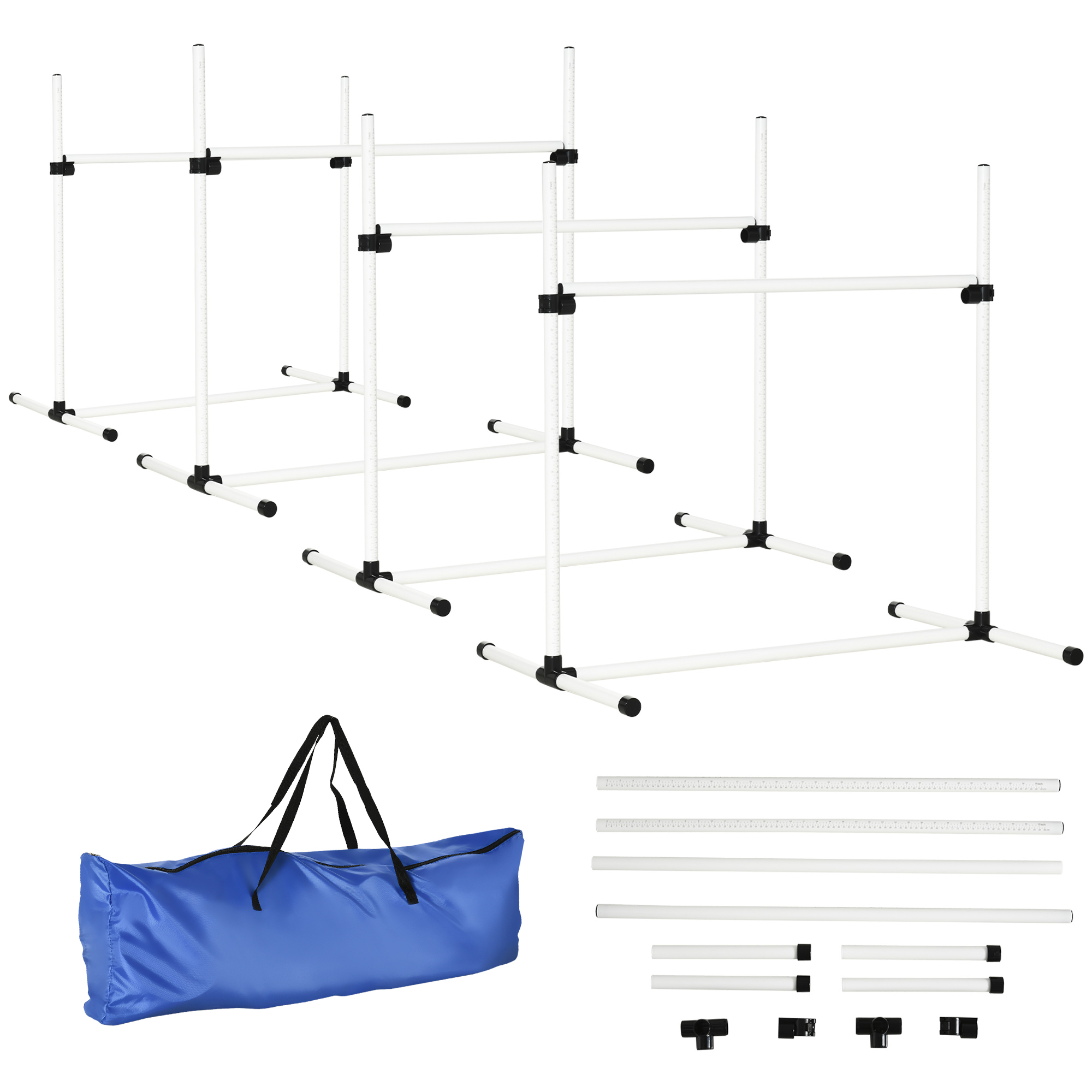 PawHut Agility Hürdenset Hunde Training Set 4 Hürden Slalom Stangen Kunststoff Weiß 99x65x94cm für aktives Hundetraining Aosom.de
