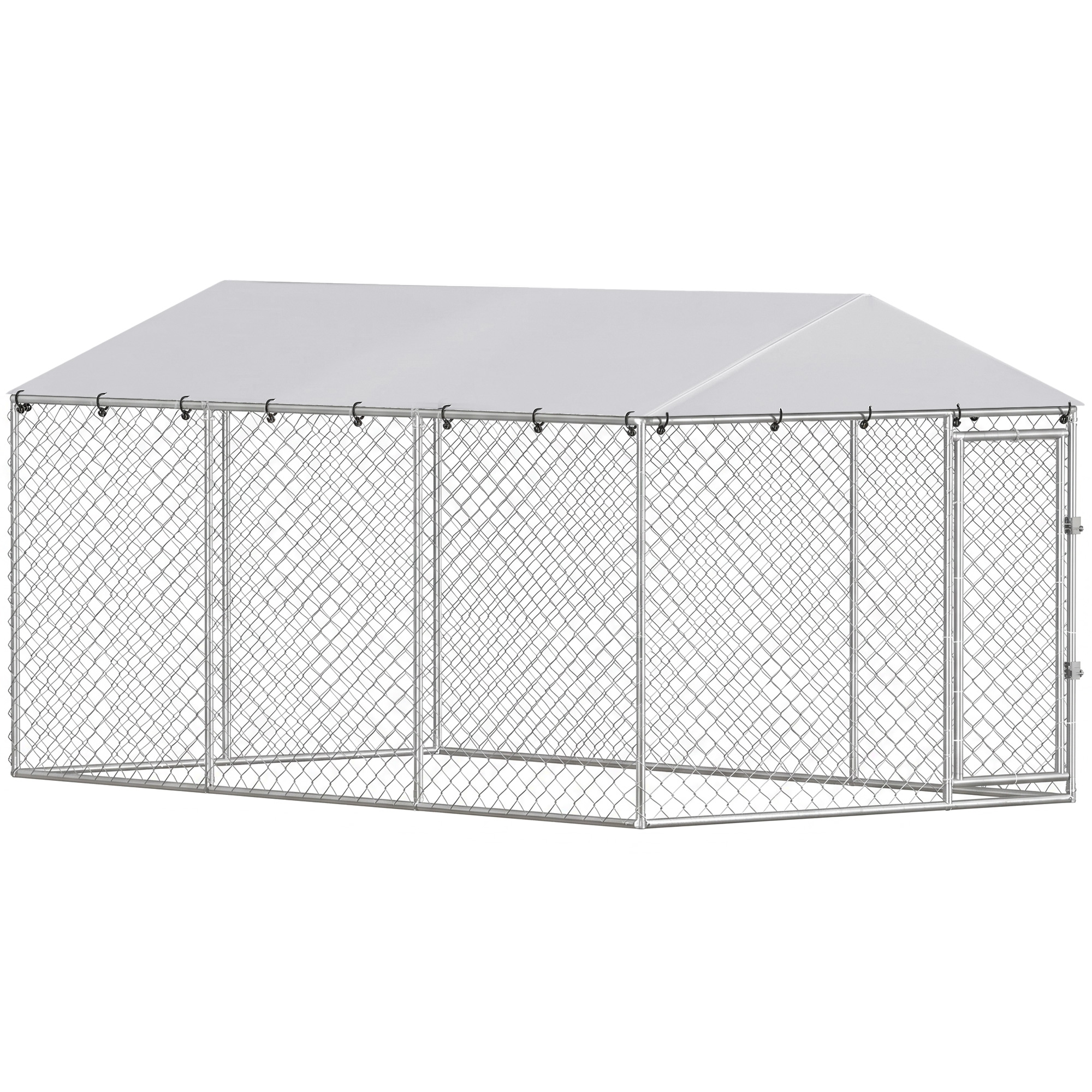PawHut Außen-Hundezwinger, Hundebox mit abnehmbarem UV-Dach, Tür mit doppeltem Ausbruchsverschluss, verzinkter Stahl, 400x230x200 cm, Silber Aosom