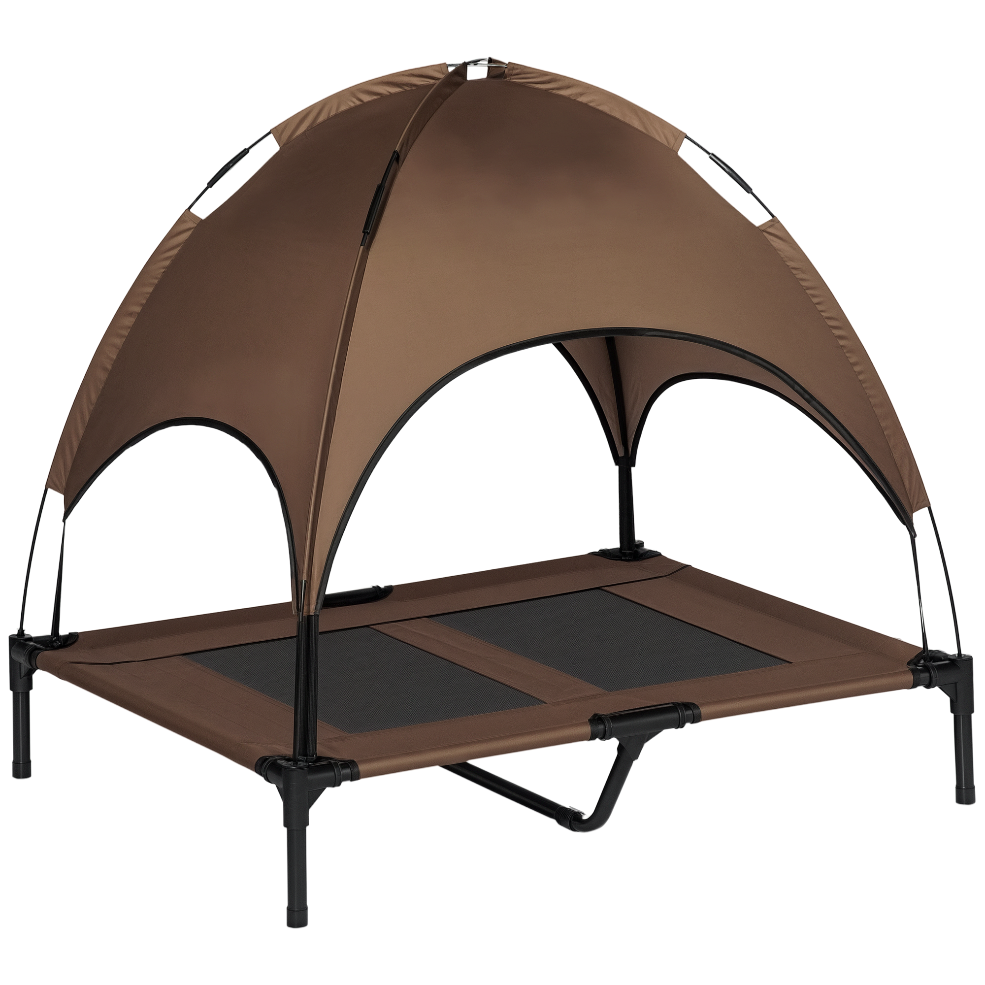 PawHut Erhöhtes Hundebett Outdoor mit Baldachin, atmungsaktiver Taftstoff in Kaffee 92x76x90cm für Komfort & Schutz Aosom.de