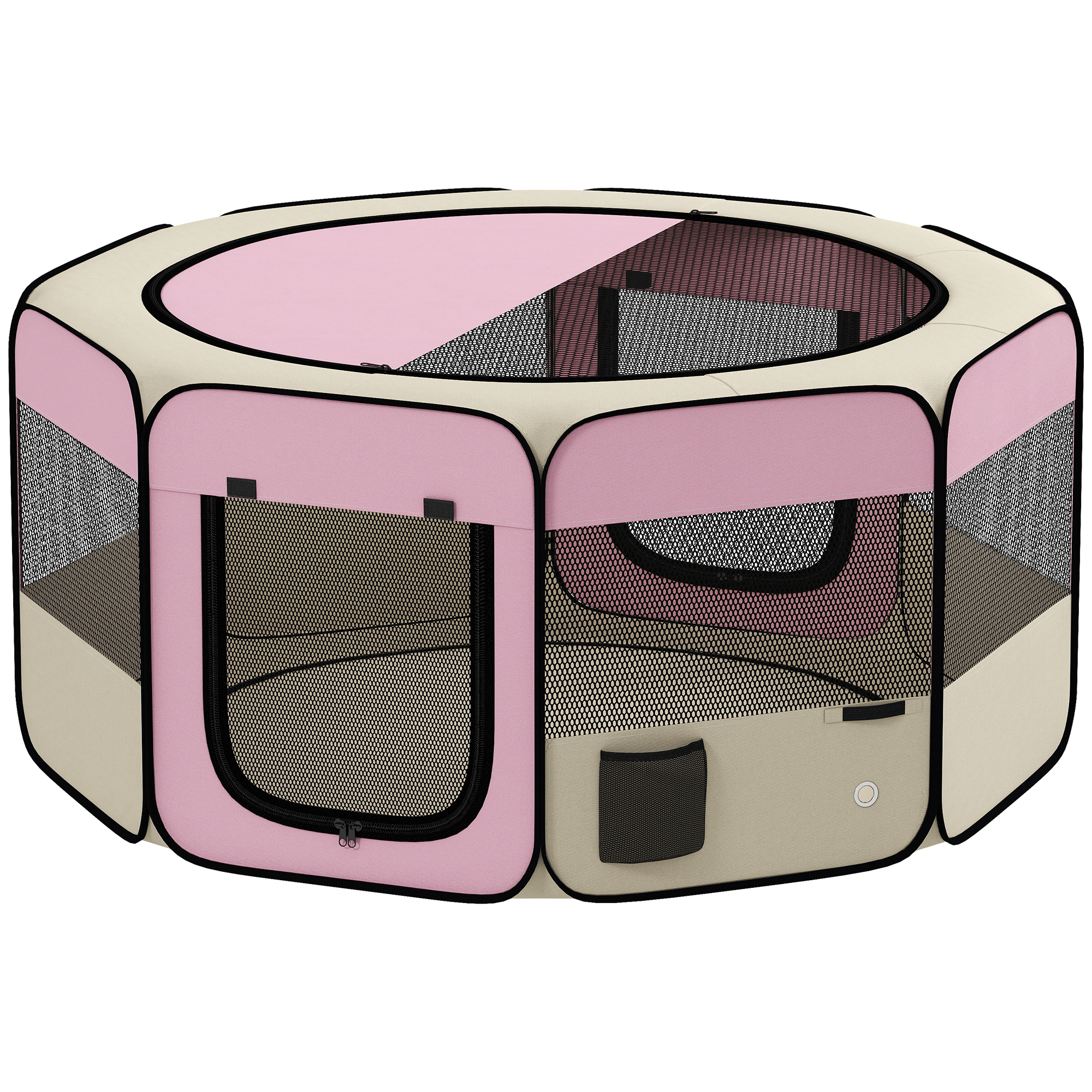 PawHut Faltbares Gehege für Hunde und Katzen, Tragbares Auslaufgehege für kleine Tiere, Wasserdichtes Oxford-Gewebe mit 2 Türen, Für Außen und Innen, Ø120x58 cm, Rosa Aosom
