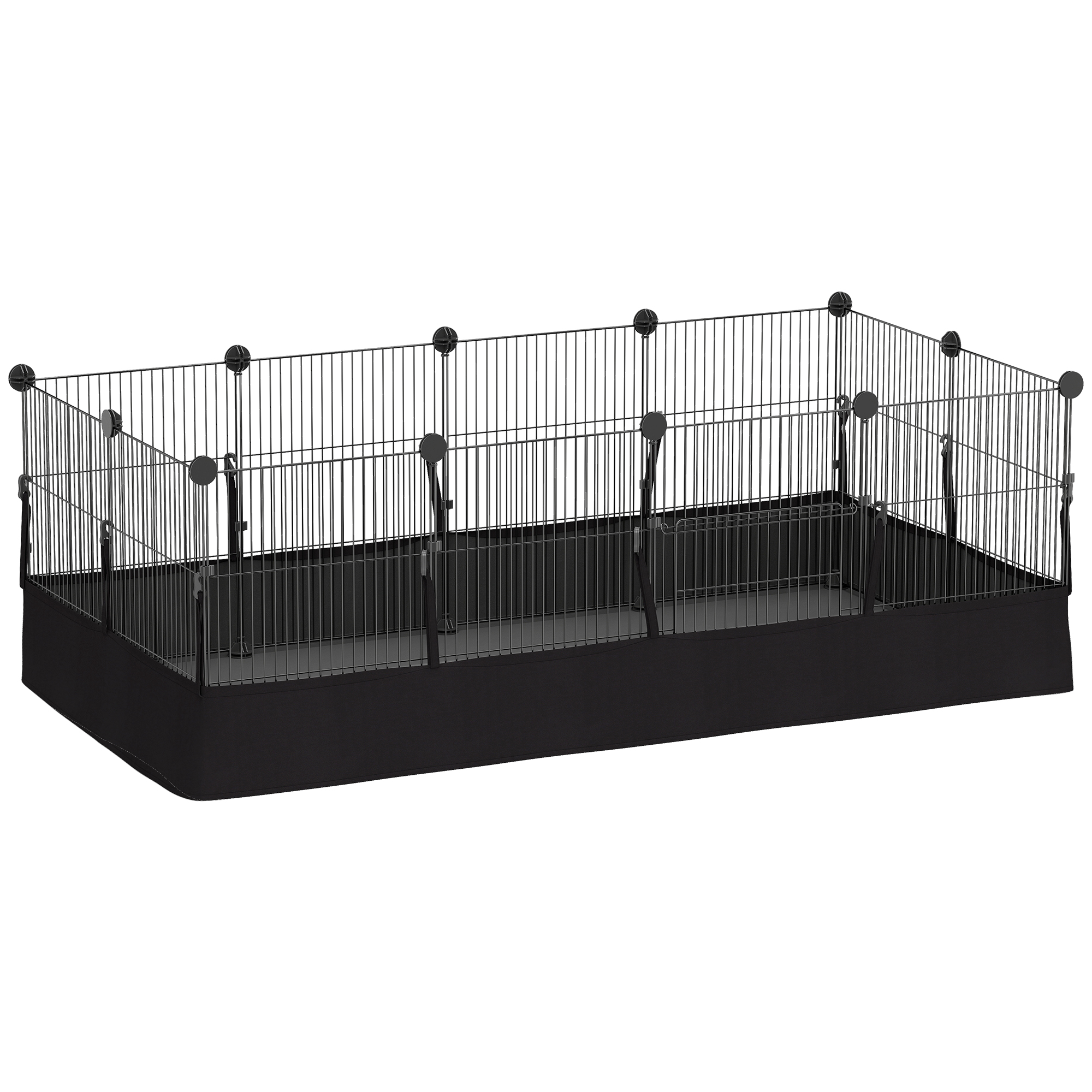 PawHut Freigehege, Freilaufgehege für Kaninchen, Laufstall mit 12 Paneel, wasserdichte Matte, Kleintiergehege für Kleintiere, Meerschweinchen, für innen und außen, Stahlgitter, 120x60x40 cm, Schwarz Aosom