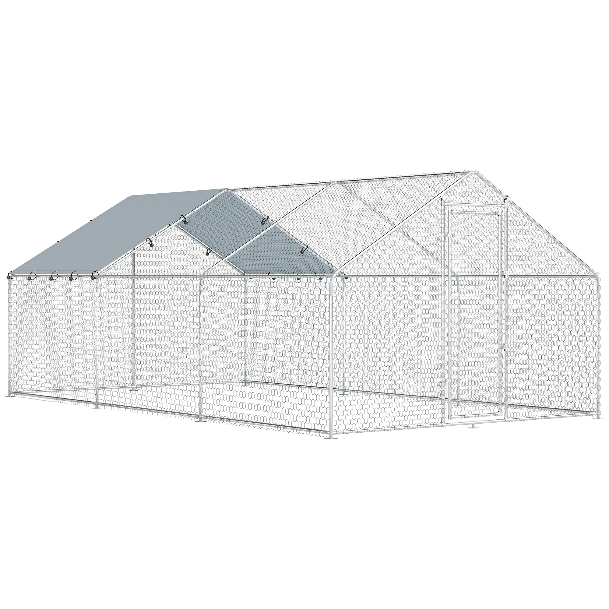 PawHut Großer Außen-Hühnerstall, 5,1x3x1,9 m, verzinkter Stahlstall, Tür mit Doppelverschluss, Oxford-Stoffdach, UV-beständig und wasserdicht, zugängliches Design, für 15-24 Hühner, Silber Aosom