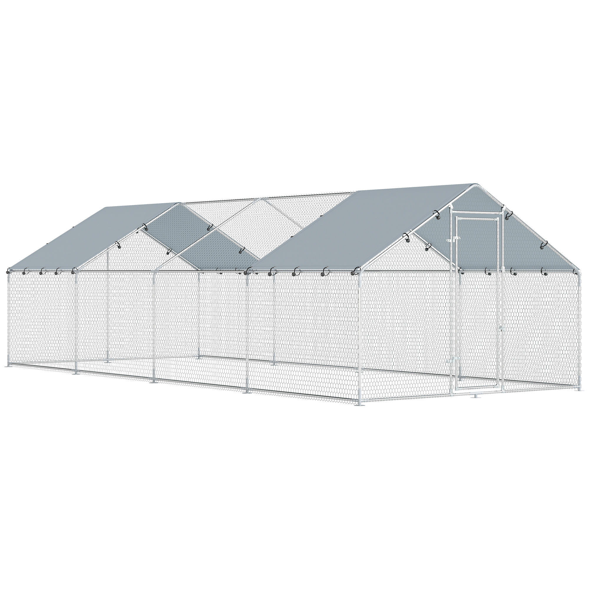 PawHut Großer Außen-Hühnerstall, 6,8x3x1,9 m, verzinkter Stahl, Tür mit Doppelverschluss, Oxford-Plane, UV- und wasserdicht, zugängliches Design, für 20–30 Hühner, Silber Aosom