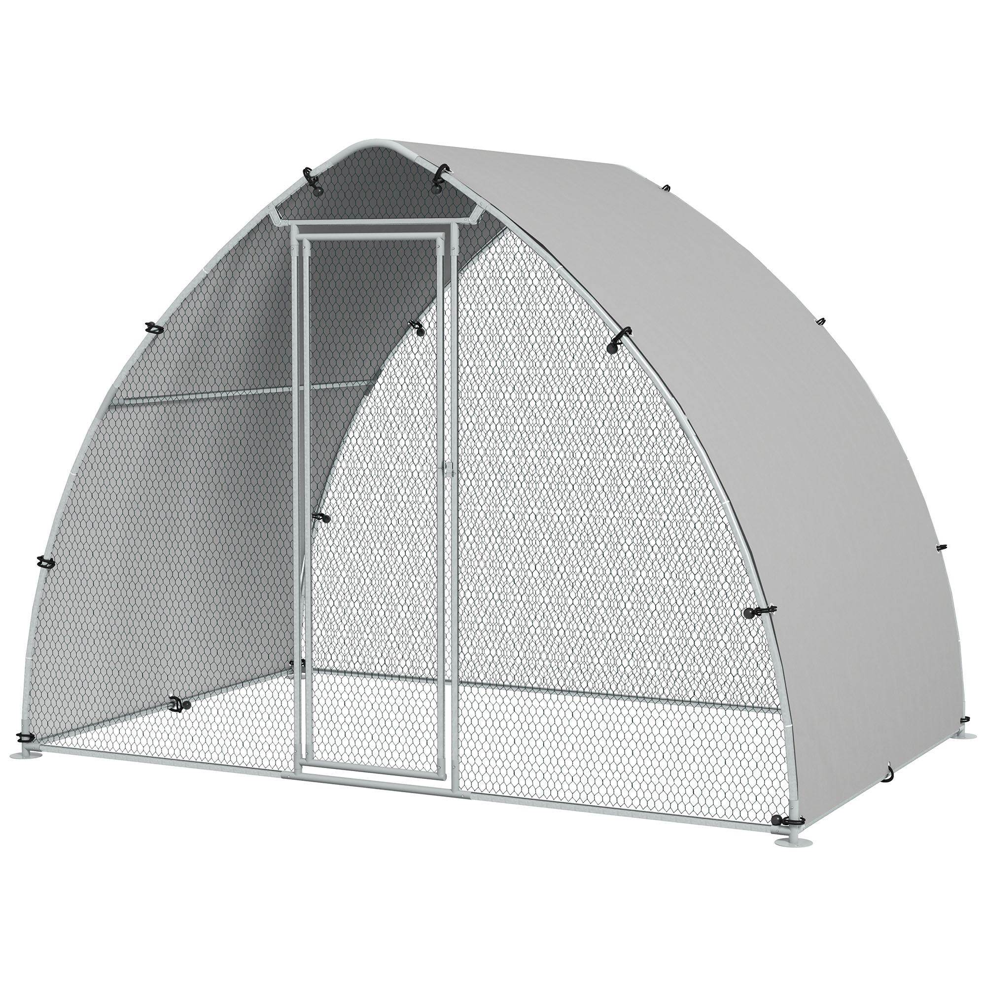 PawHut Großes Hühnergehege aus verzinktem Stahl mit UV-beständigem Dach, 5,75m², 3,04m L x 1,9m B x 2,2m H, UV-beständiges Dach, verzinkter Stahl, verriegelbare Tür, silberfarben Aosom