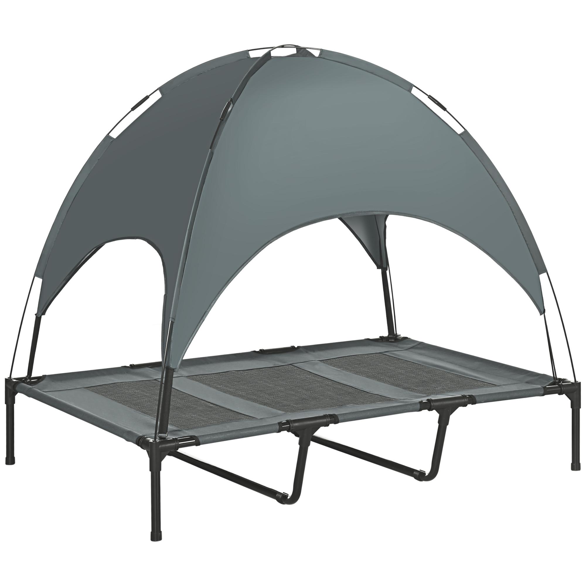 PawHut Haustierbett Baldachin 122x92x108cm für Hunde, atmungsaktiver Taftstoff, erhöhtes Outdoor Hundebett in Grau Aosom.de