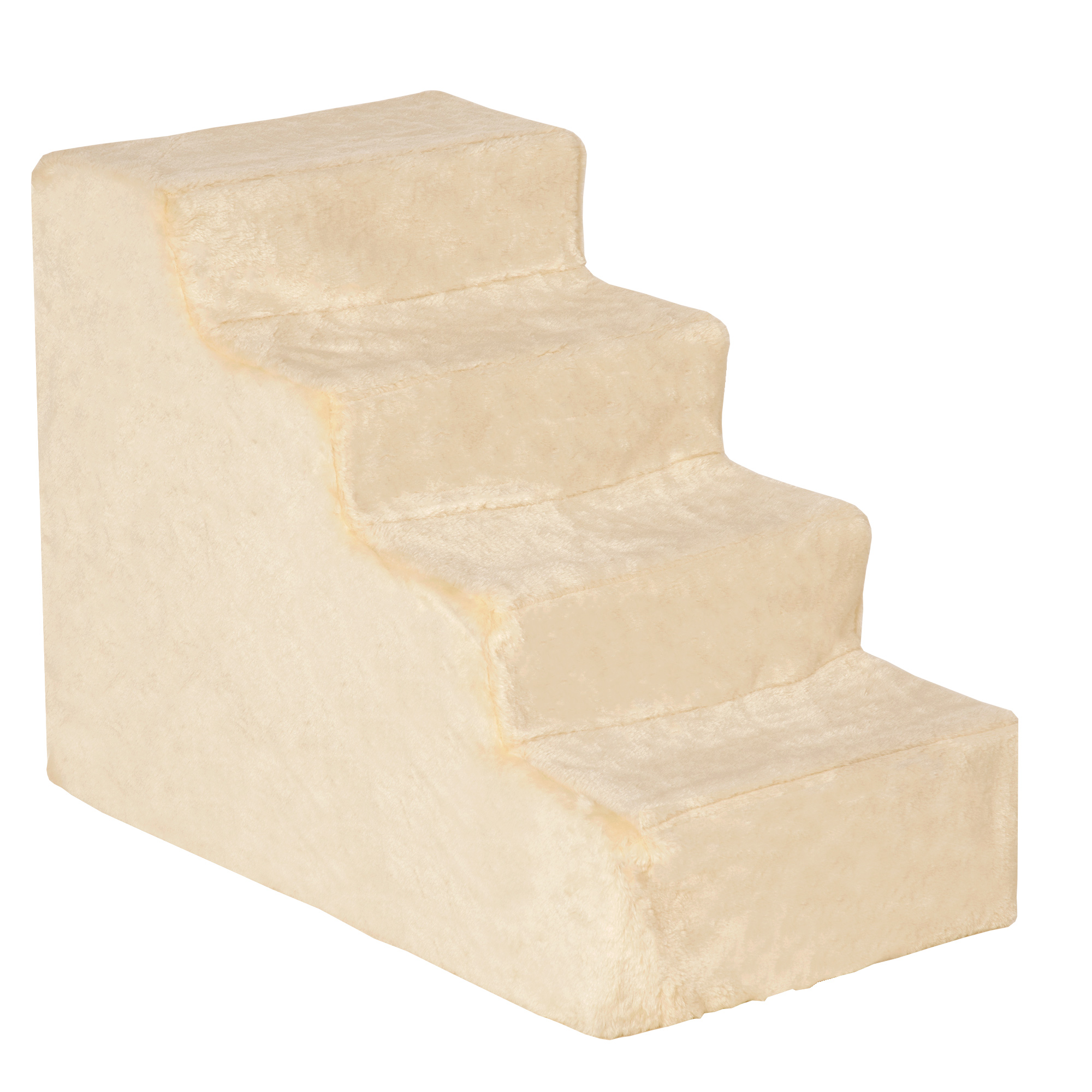 PawHut Haustiertreppe 4-stufige Hunderampe mit abnehmbarer Bezug Katzentreppe Hundetreppe Tiertreppe Spanplatte Plüsch Beige 60 x 35 x 44 cm Aosom