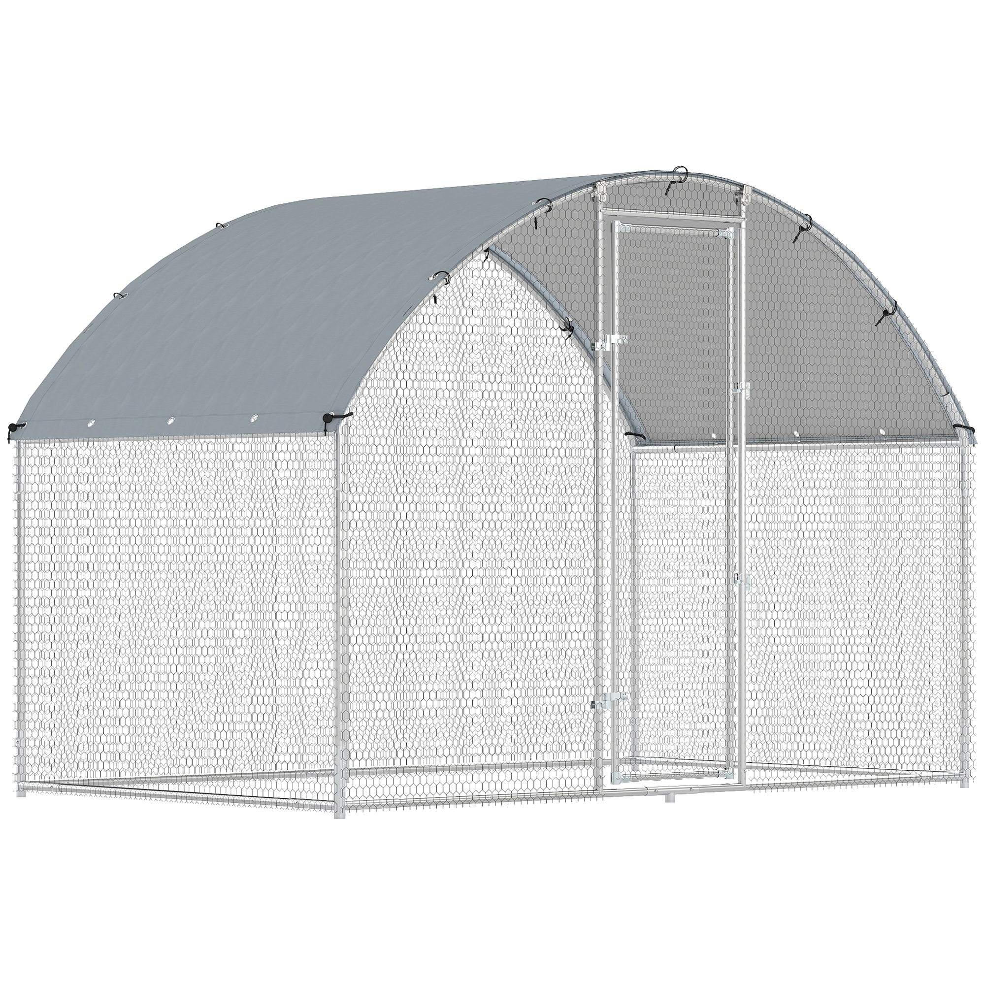 PawHut Hühnergehege für Außen, 2,8x1,7x1,9 m 4,7 m² Verzinkter Stahl mit wasserdichtem UV-Schutzdach und Schloss, Käfig für 5–8 Hühner, Kleintiere, Kaninchen und Enten Aosom