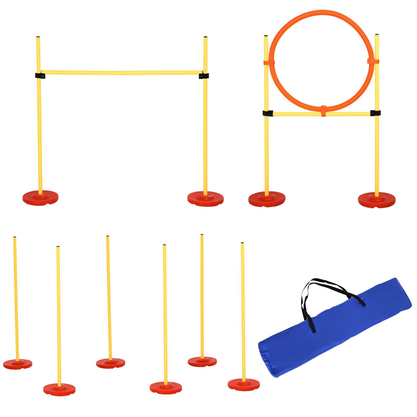 PawHut Hunde Agility Set 3-in-1 Hürden für Haustiere, inklusive Tragetasche, leicht transportierbar, Gelb für Training & Spaß Aosom.de