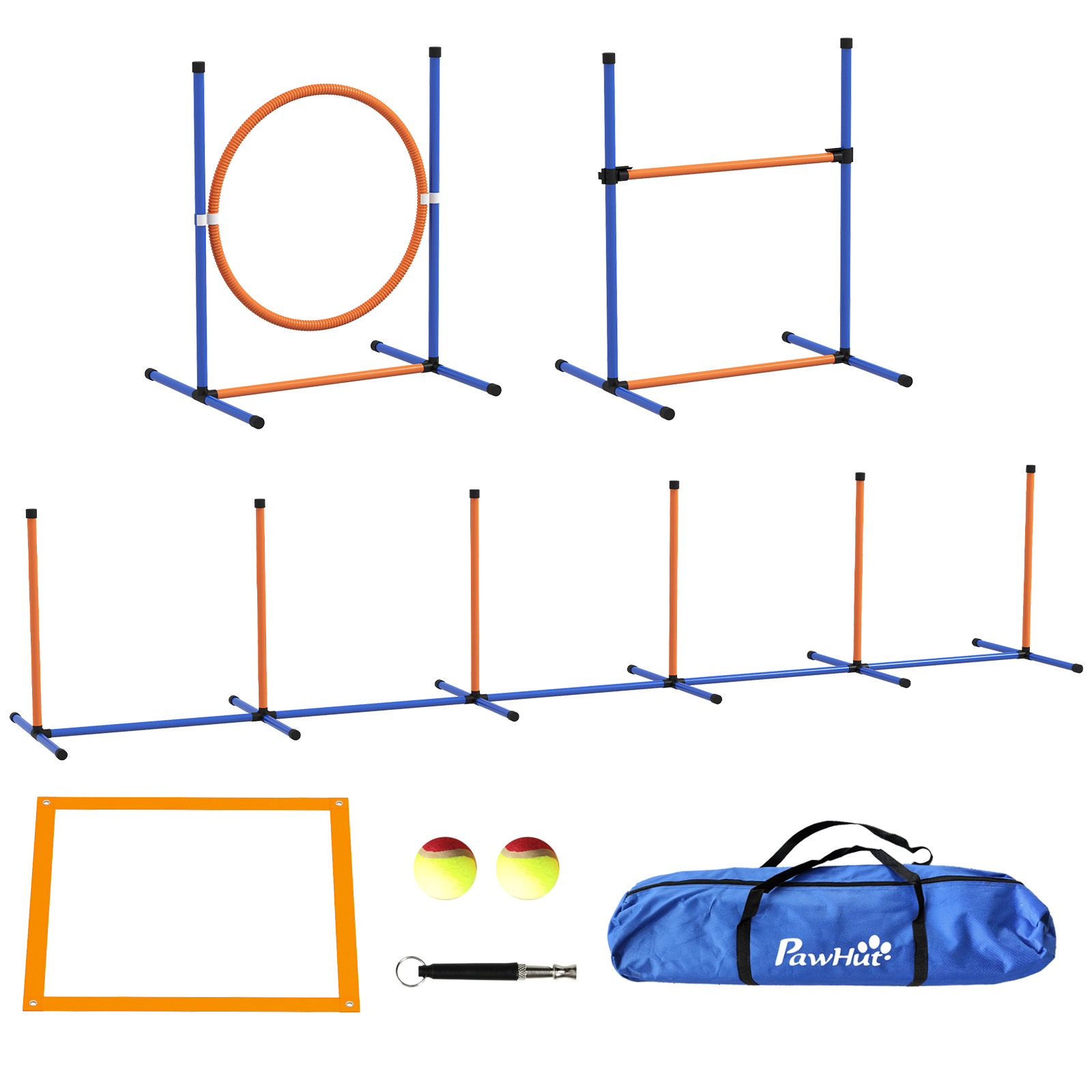 PawHut Hunde Agility Set 4er-Set mit höhenverstellbaren Agilityhürden, Flechtstangen, Pausenbox & Springring für effektives Hundetraining Aosom.de