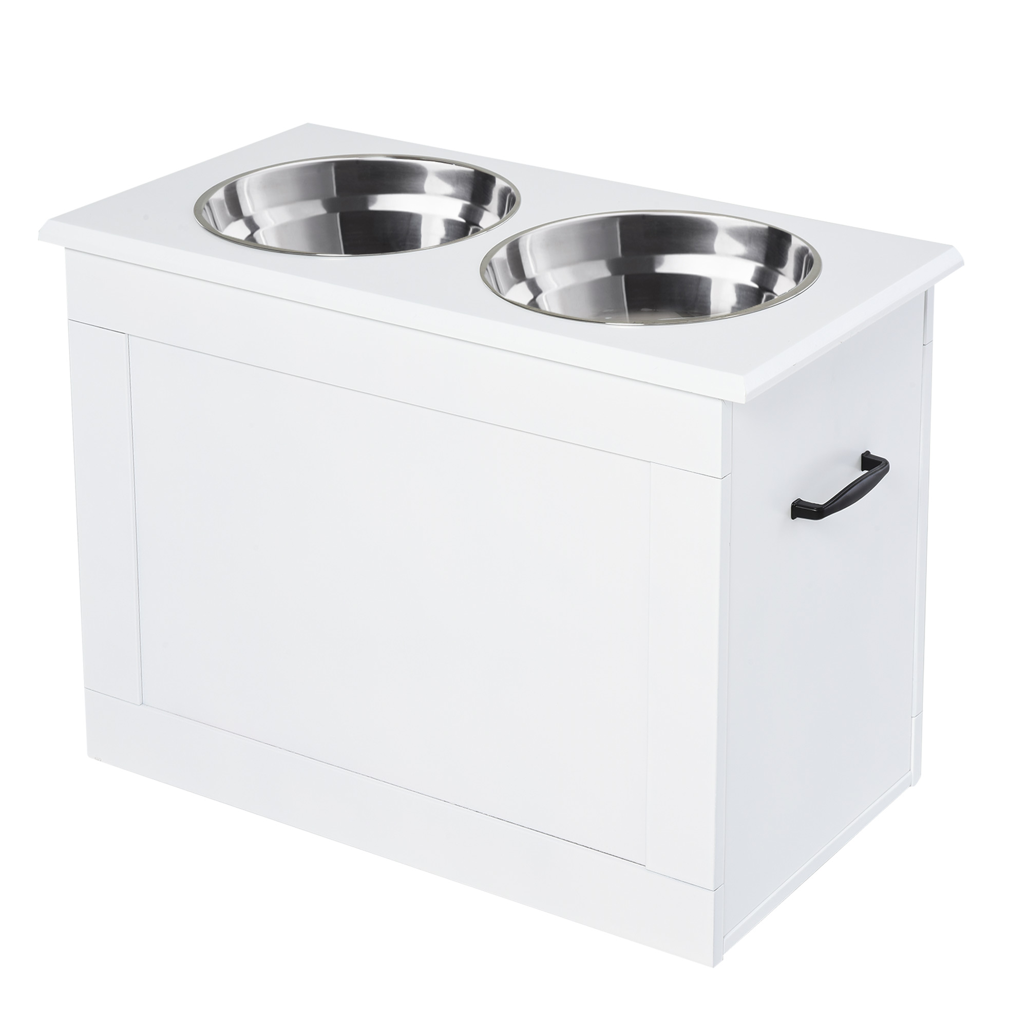 PawHut Hunde Fressnapf mit Stauraum 2 Edelstahlnäpfe Futterstation 60x30x41cm in Weiß für Hunde Aosom.de