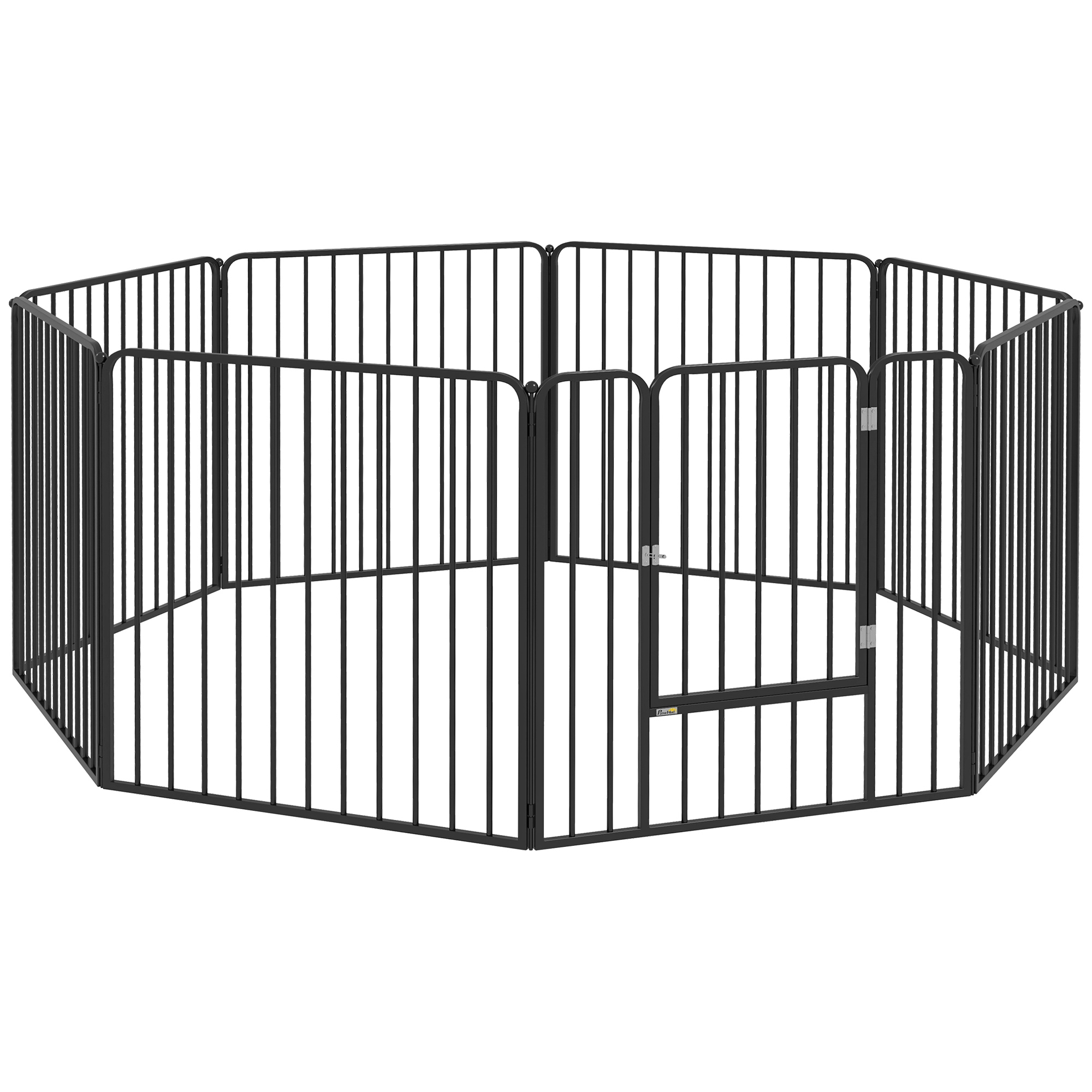 PawHut Hundebox für mittelgroße und kleine Hunde, 8 modulare Paneele für Innen & Außen, Hundegitter aus Stahl mit 9 Erdspießen, 164x164x80 cm, Schwarz Aosom