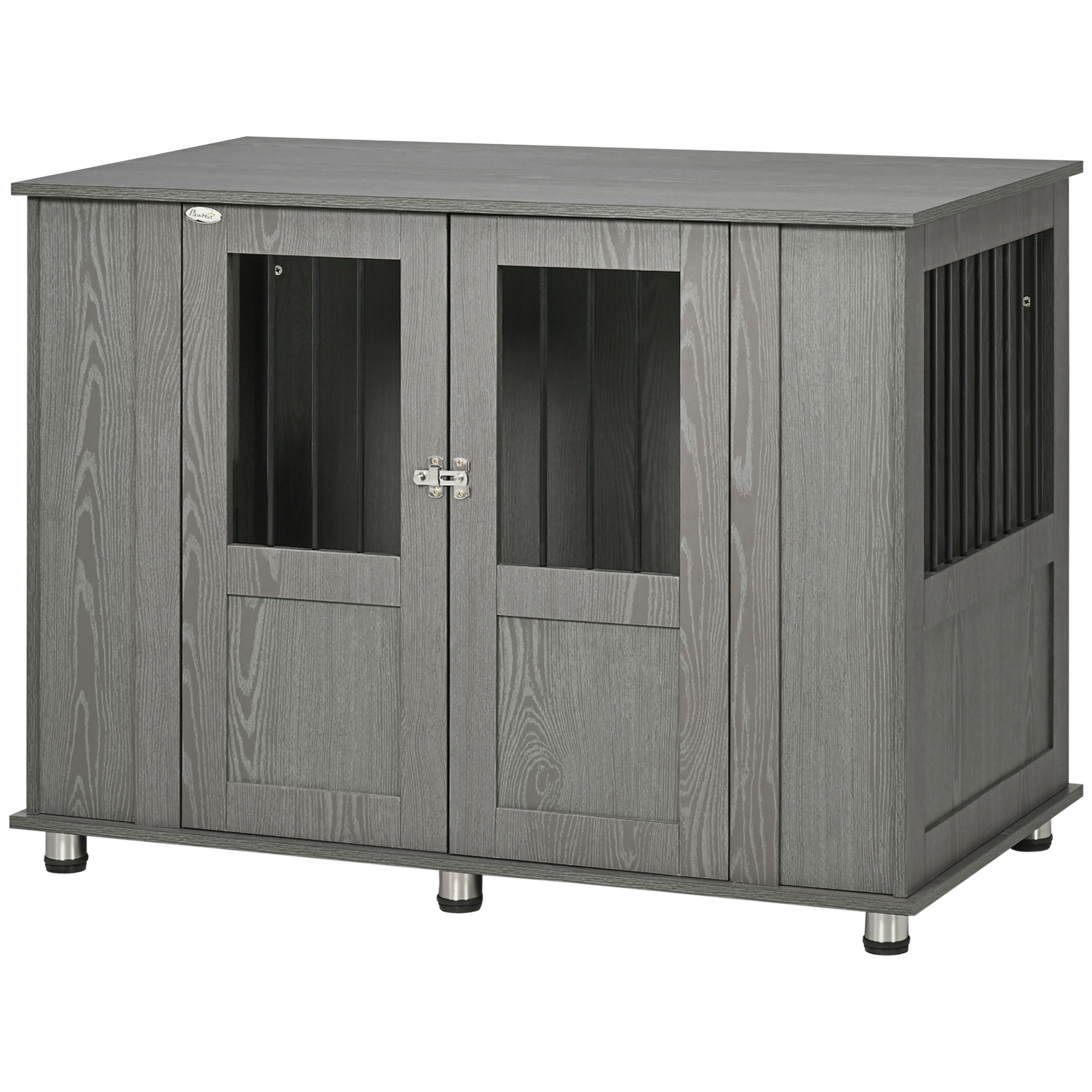 PawHut Hundebox für Zuhause, Haustierbox, Hundehütte mit Schloss, Magnettür, Fenster, Hundehaus, Hundebox für extra große Hunde, Grau Aosom