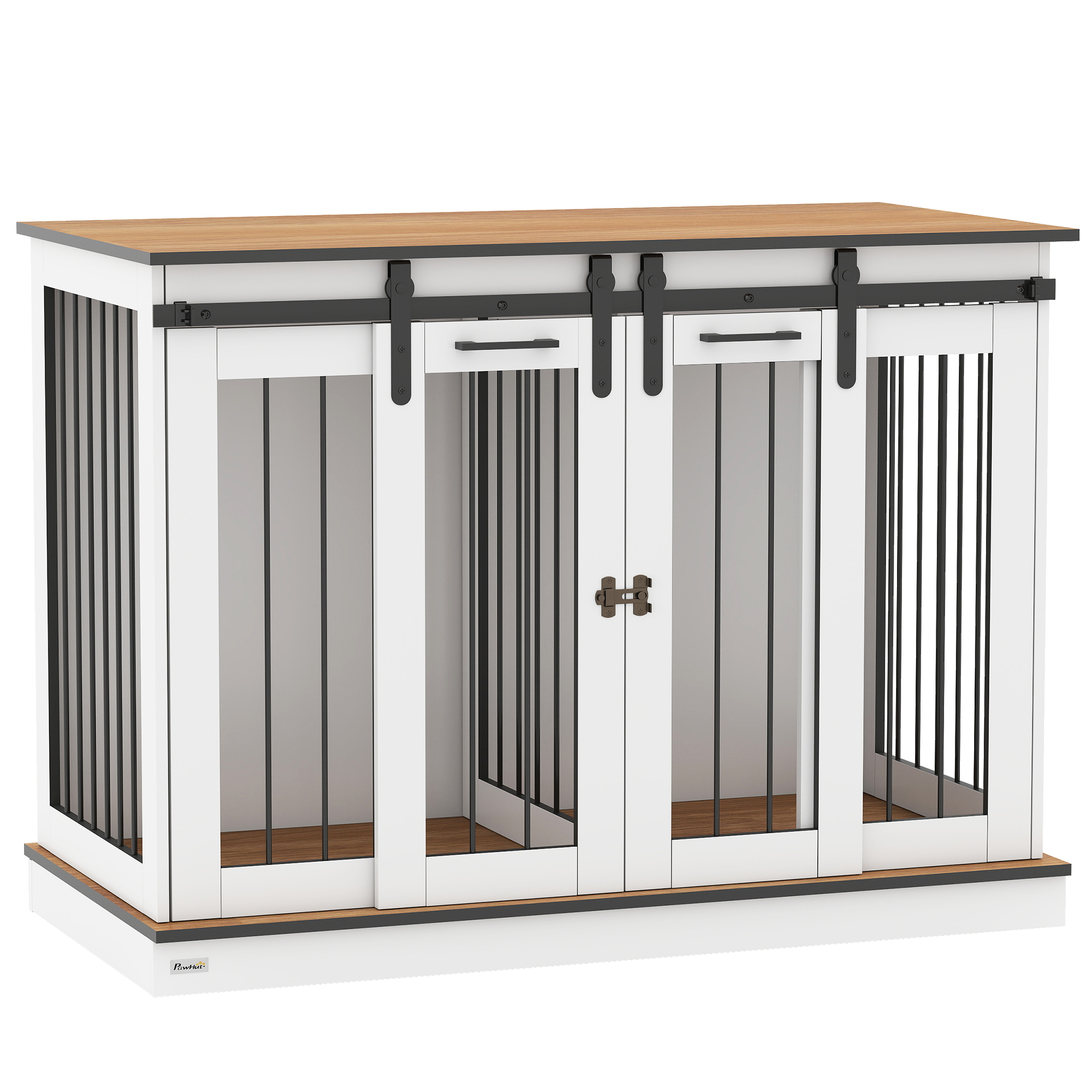 PawHut Hundebox, Haustierbox, Hundehütte mit Zweiraum-Option für Mittelegroße Hunde, Hundebox mit Doppeltüren, Hundehaus, Weiß, 120 x 60 x 88,5 cm Aosom