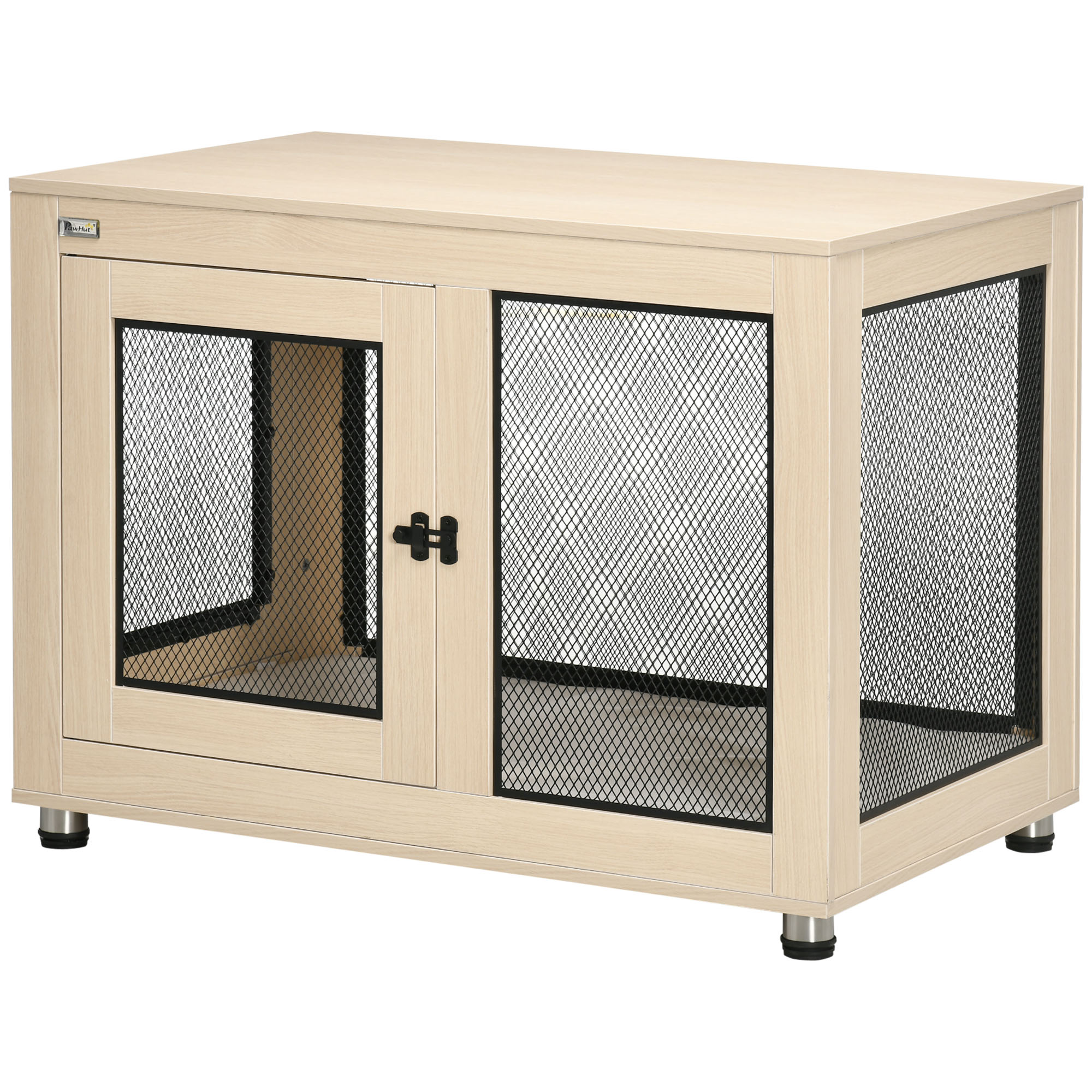 PawHut Hundebox mit Kissen 2 Türen Hundehütte für kleine bis mittelgroße Hunde Eiche 94x60x71,5cm vielseitig einsetzbar Aosom.de