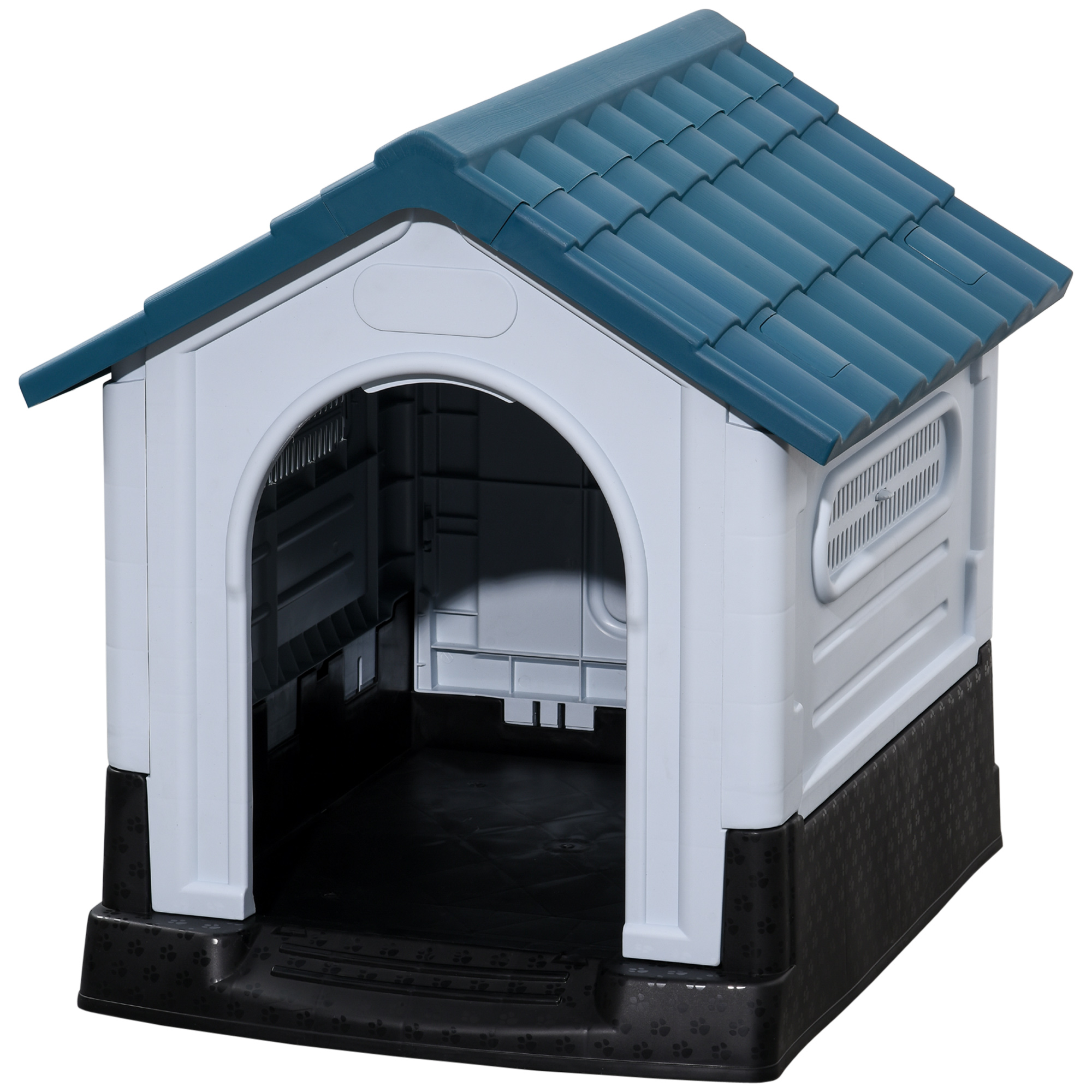 PawHut Hundehütte Draußen für kleine und mittelgroße Hunde - 64,5 x 57 x 66 cm - Weiß und Blau Aosom