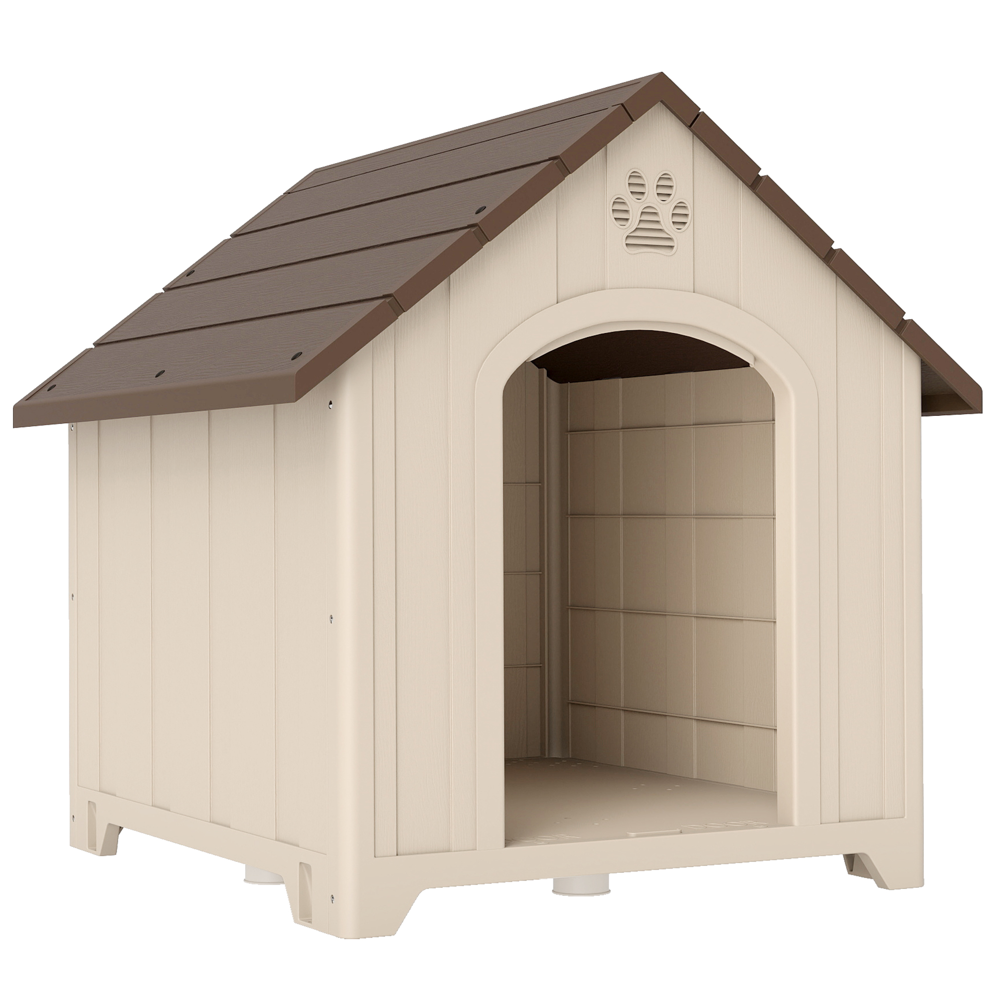 PawHut Hundehütte für draußen, wasserfester großer Unterschlupf für mittelgroße bis große Hunde, Indoor und Outdoor Hundehütte mit erhöhtem Boden und Bodenankern, leicht montierbar Aosom