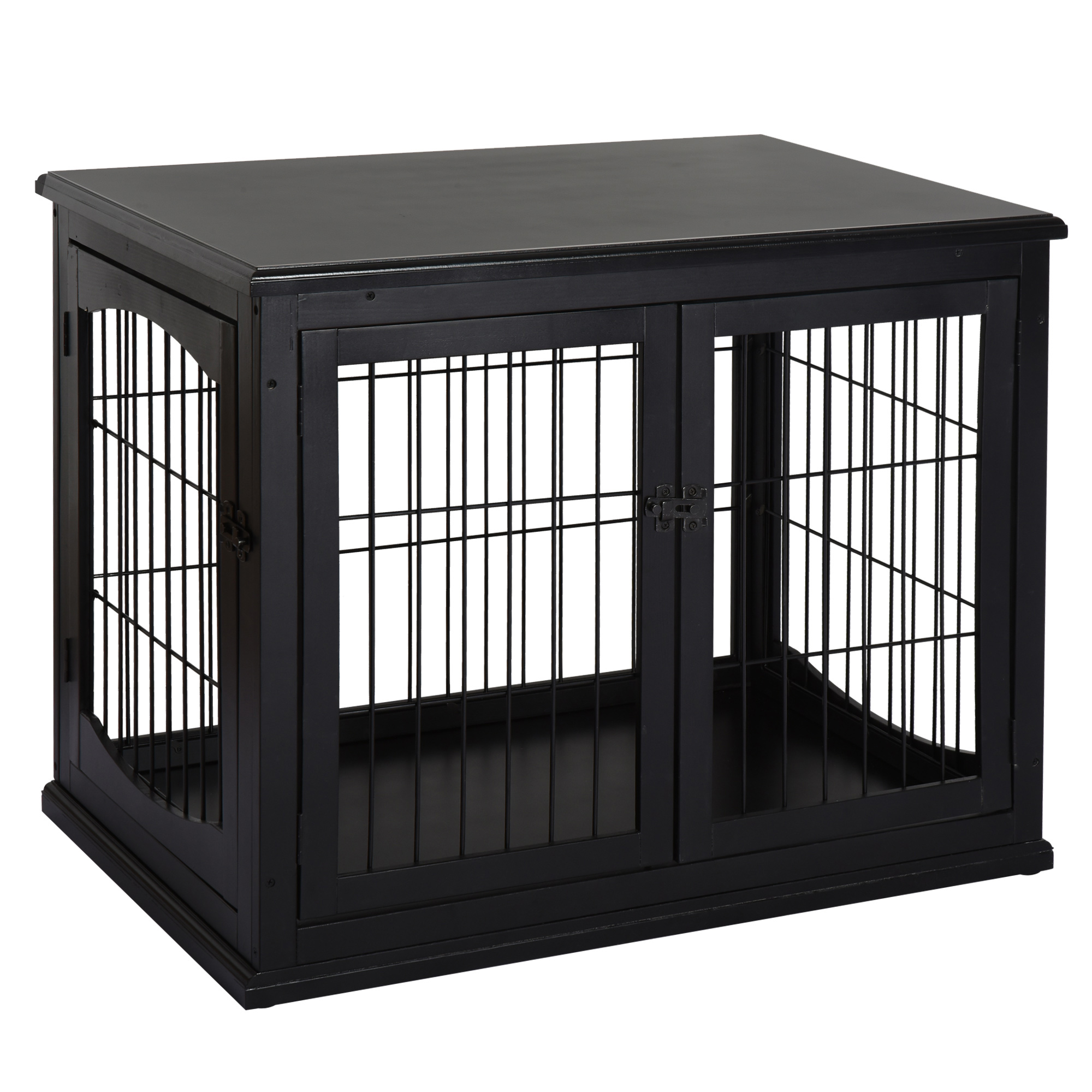 PawHut Hundehütte Hundehaus mit Tischoberfläche, Kleintierkäfig für Innen, MDF Metall, Schwarz, 81x58,5x66 cm Aosom