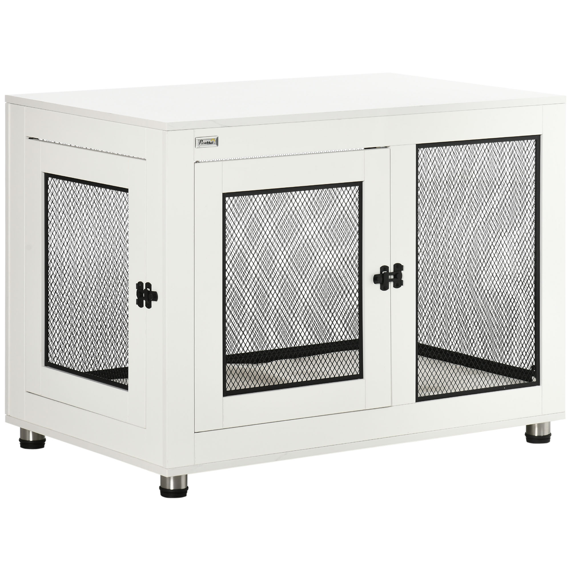 PawHut Hundekäfig mit Tischplatte, Kissen, 2 Türen, Hundehaus, Hundehütte, Hundebox Indoor, Beistelltisch, Weiß+Schwarz, 94 x 60 x 71,5 cm Aosom