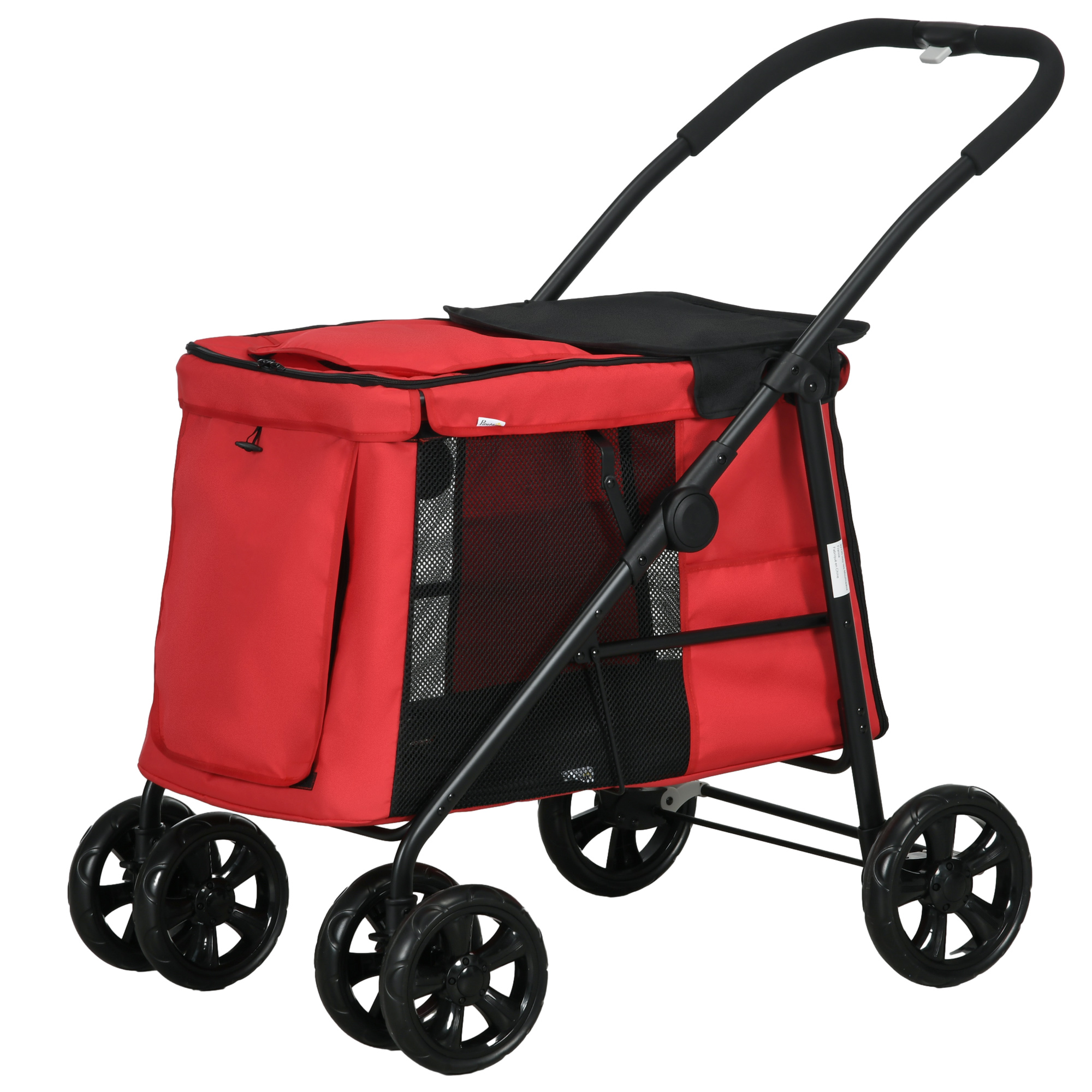 PawHut Hundekinderwagen zusammenklappbar Haustier Hund Katze Kissen inklusive Räder mit Bremse 600D Oxford-Stoff Stahl 102 x 62 x 105 cm rot Aosom